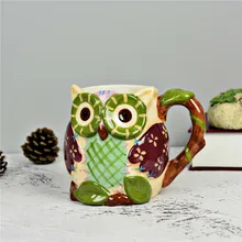 Чашка с совой в деревенском стиле, кружка с глазурью, цветная, ручная роспись, мультяшная креативная керамическая кружка, кофейная кружка, рождественские кружки забавные чашки CL190407