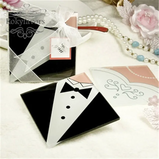 Free Shipiing 30pcs 15sets Bride And Groom Glass Coaster Wedding