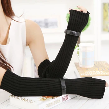 

Autumn Winter Fashion Warm Belt Fingerless Gloves Women's Knitted Mittens Female Spring Half Finger Ladies Keyboard Long Gloves