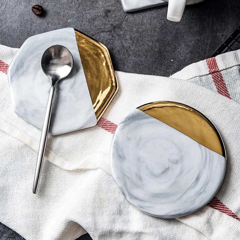1PCS Marble Cup Mat Gold Marble Coaster Cup Mat Round Square Octagon Placemat Pad Holder Mug Coaste