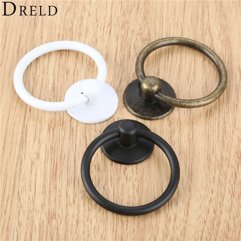 DRELD 44*52 ملليمتر خمر حلقة مستديرة الأثاث الباب مقبض سحب سبائك مجلس الوزراء تسريحة مقابض أدراج مقبض ل خمر مجوهرات مربع