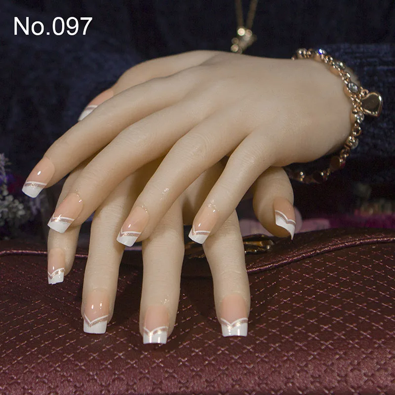 JQ 24 шт./компл. французский накладные ногти 61 Стиль, полного покрытия, накладные ногти с клейкая лента 10 размеров квадратный леди для Неил арта украшения для кончиков ногтей - Цвет: 097