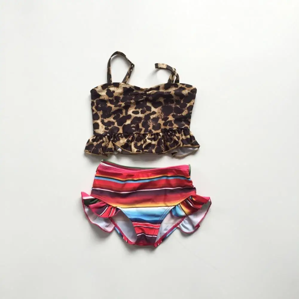 

baby girls swimsuit new arrivals swimsuit leopard print top colored striped kids boutique swimsuit