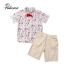 Комплект одежды из 2 предметов для маленьких мальчиков, рубашка с цветочным принтом+ короткие штаны, комплект одежды, модная новинка, От 1 до 6 лет