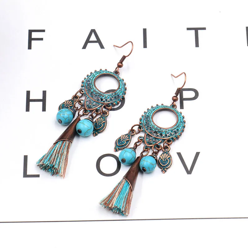 

Tassel Earrings Vintage Hollow Round Hook Long Dangle Earring Beach Jewelry