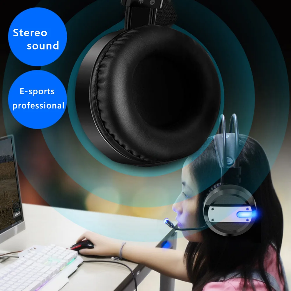 Gaming Headphone Game Headsets For PC with Microphone Gamer Earphone Interface LED Volume Control Over ear Glowing Headphones
