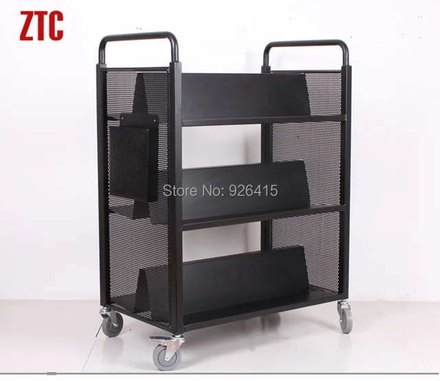 Library W type book cart,double sided book trolley,mobile library