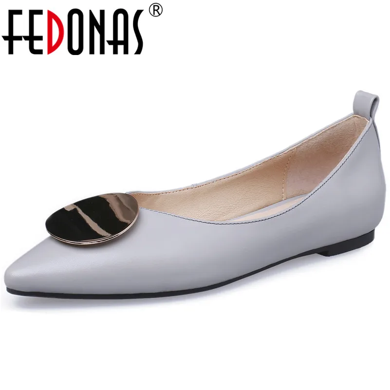 

FEDONAS 2019 Women Genuine Leather Slip On Basic Flats Sexy Pointed Toe Four Season Soft Leather Working Casual Shoes Woman