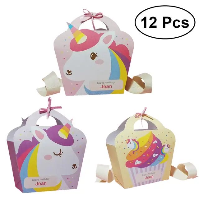 12 Pcs Gift Bags Portable Lovely Unicorn Present Cartoon Snacks Bo Packaging For Party Picnic Birthday