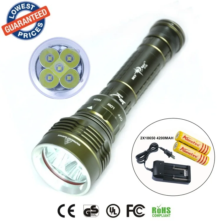 

2015 New DX5 8000LM Underwater 100M Diving Waterproof 5x CREE XM-L2 LED Flashlight Torch Lamps + 2x 18650 Battery + Charger