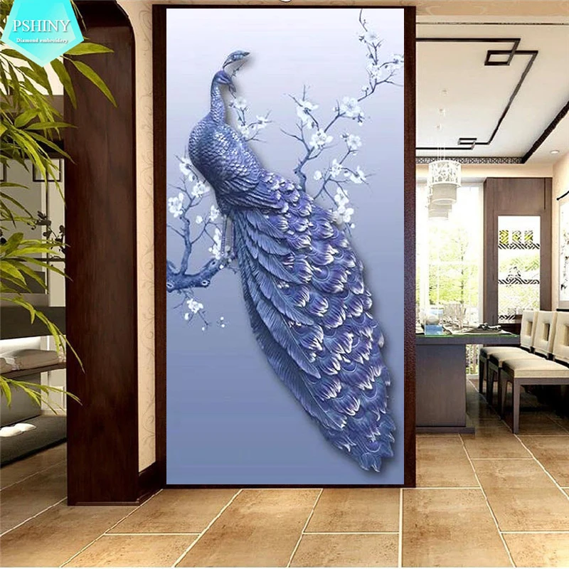 

PSHINY 5D DIY Diamond embroidery sale Peacock animal Pictures with full display Square Rhinestones Diamond Painting cross stich