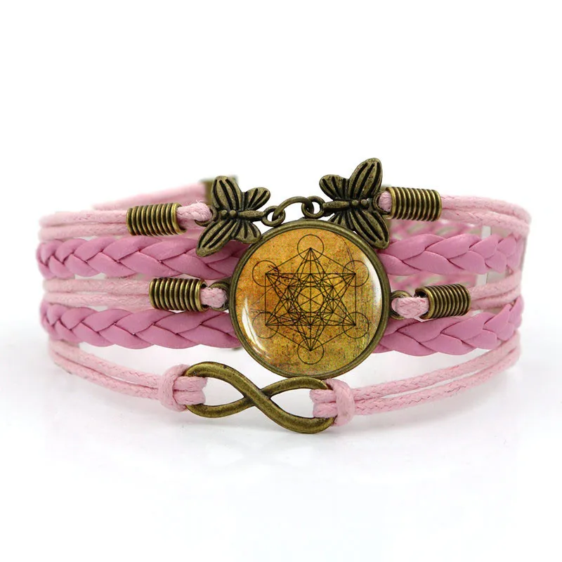 Metatron's Cube Handmade Knitted Leather bracelet Multilayer Glass