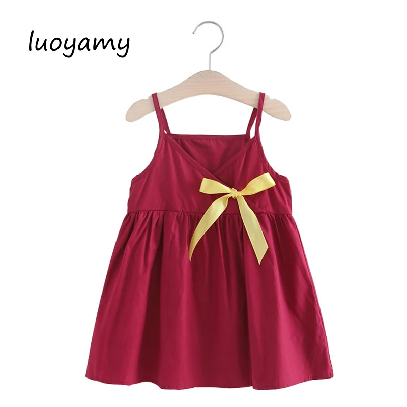 

luoyamy 2018 Baby Wine Red Toddler Dress Girls Summer V-neck Party Princess Dress Children Infant Birthday Clothes