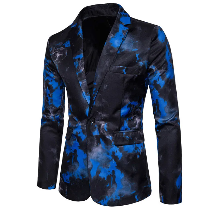 

Brand Male Suit Blazer Single Button Ink Print Mens Blazer Jacket Chinese Style Flame printing Vintage Suits Luxury Formal Dress