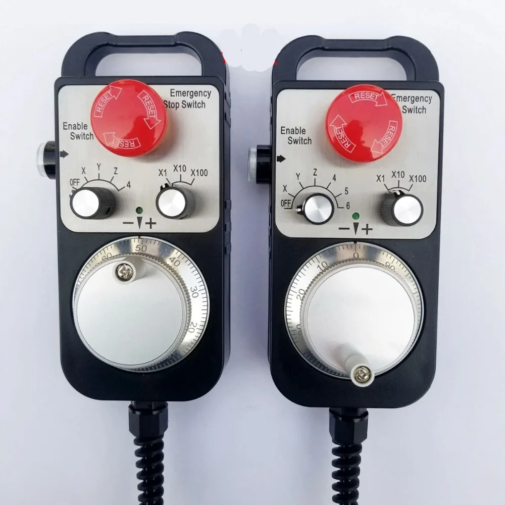 4 6 Axis MPG Universal Pendant Handwheel manual pulse generator 5V 12V 24V with Emergency Stop For cnc router machine cnc handwheel