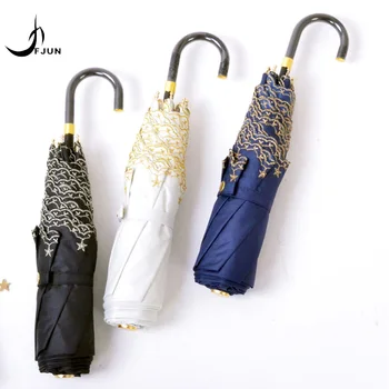 

Japanese fashion small star embroidery hook three folding sun umbrella female anti-UV lace umbrella rain women rain parasol girl