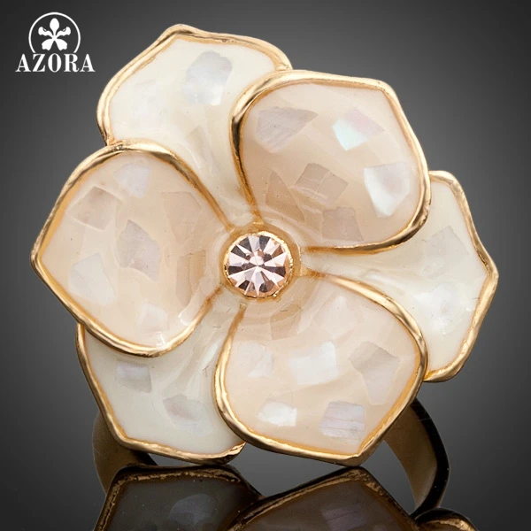 

AZORA Gold Color Austrian Crystal Adjustable Flower Ring TR0036