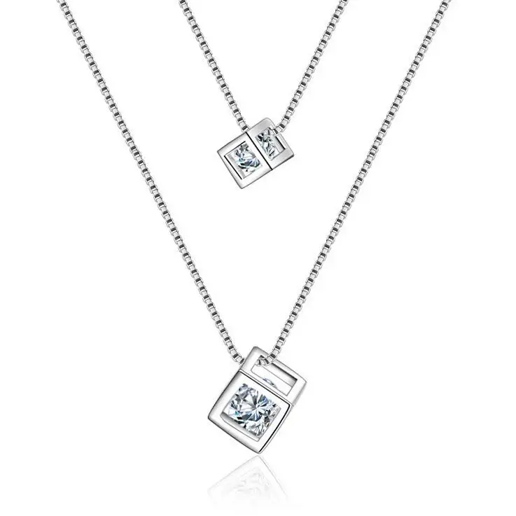 

2017 new arrival high quality fashion square zircon 925 sterling silver ladies`short chain women pendant necklaces jewelry gift