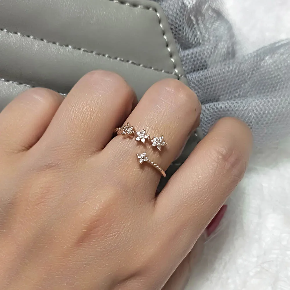 

SINLEERY Trendy Tiny Crystal Flower Stars Snowflake Adjustable Open Rings Silver Rose Gold Color Women Girls Jewelry JZ185 SSH