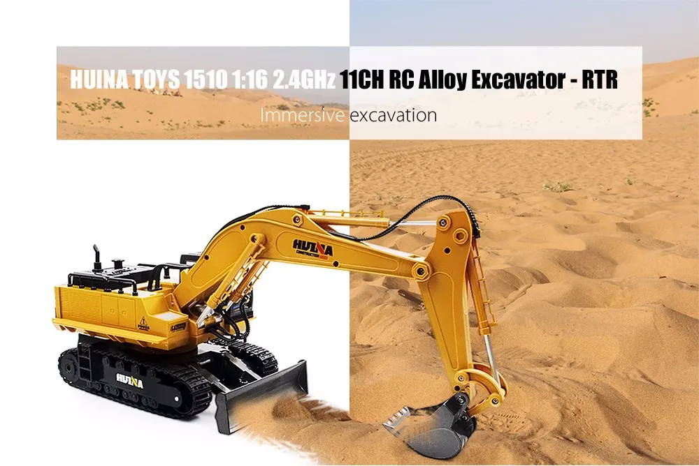 HUINA TOYS RC экскаватор из сплава 11CH механический звук/вращение на 680 градусов/подвижная палка бум ведро RTR 1510 1:16 2,4 ГГц