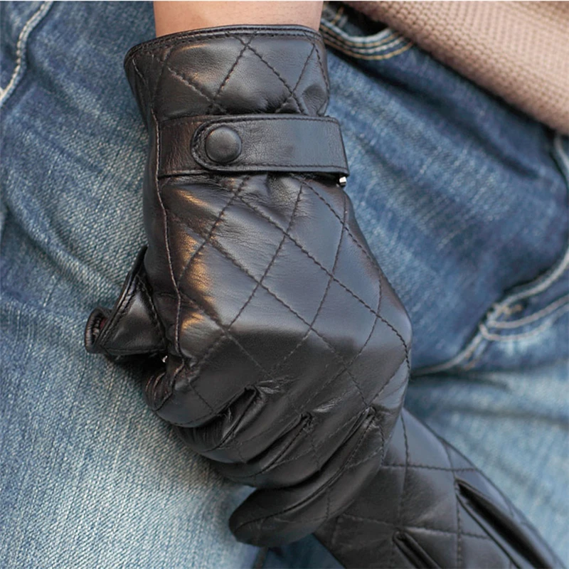 Для мужчин, мужские перчатки из натуральной кожи мужской на зиму и осень с плюшевой подбивкой модные наручные кнопка из натуральной овечьей кожи перчатки M020NC-1