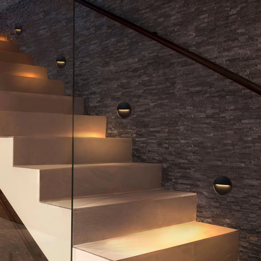 Baratos Luz de escalera Led redonda de 6w 12w luces de paso de aluminio para exteriores lámpara de pared LED Luz De pie IP65 luz de pared impermeable BL8001