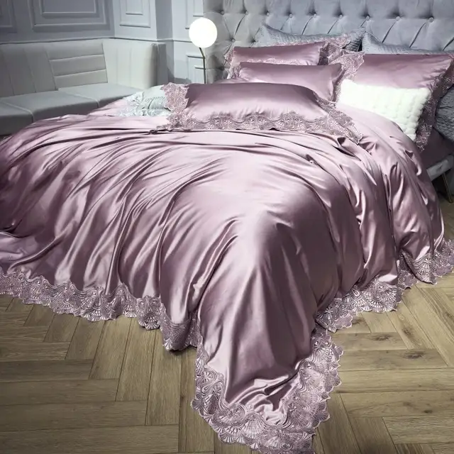 1000tc Satin Cotton Lace White Silver Bedding Set Luxury Queen