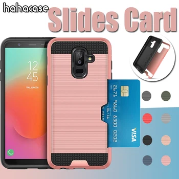 

1000pcs Dual Layer PC+TPU Holder Clip Case For Samsung J3 J5 J7 2016 2017 J2 Pro J4 6 8 2018 Brushed Card Slides Shockproof Case