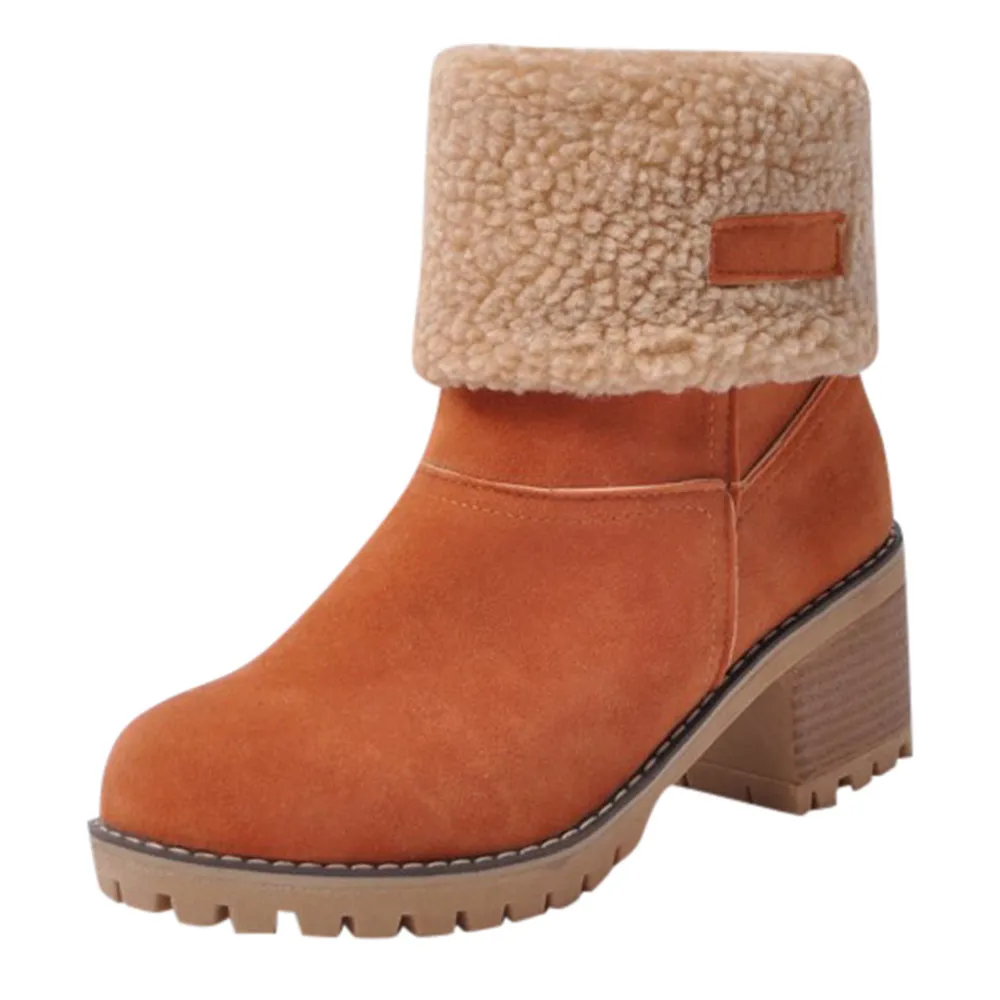 

Women's Winter Shoes Brand Women Shoes Mid Calf Boots Flock High Quality Women Winter Warm Boots Plus Big Size 35-43