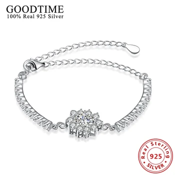 

Romantic CZ Crystal Flower Style Jewelry Solid 925 Silver Chain Bracelets & Bangles Sterling Silver Jewelry Lotus Charm Bracelet