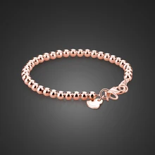 В простом стиле для девочек 925 серебро цвета розового золота браслет из бисера браслет из чистого серебра не выцветают 15/17/19 см; размер; Длина; лучший подарок