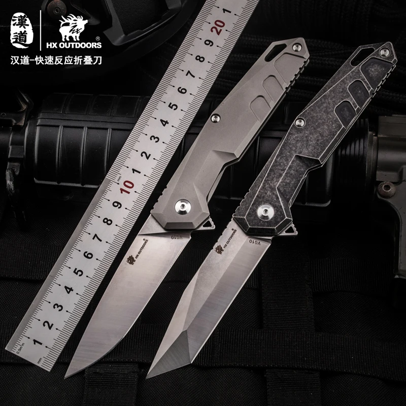 

HX Outdoors Flipper Knife Folding Kinves Hunting Camping Survival knife Satin /Stone Wash VG10 Blade TC4 Handle Pocket EDC Tool