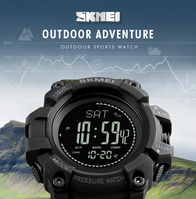 SKMEI Men Digital Watch Compass Thermometer Weather Pressure Altimeter Countdown Sport Watch Fashion Electronic Men's Watch