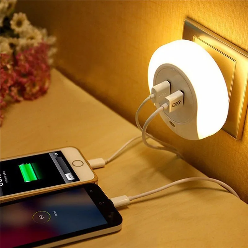 Умный светодиодный ночник с датчиком света с двумя USB зарядным интерфейсом DC 5 V/2A выход для ванных комнат спальни