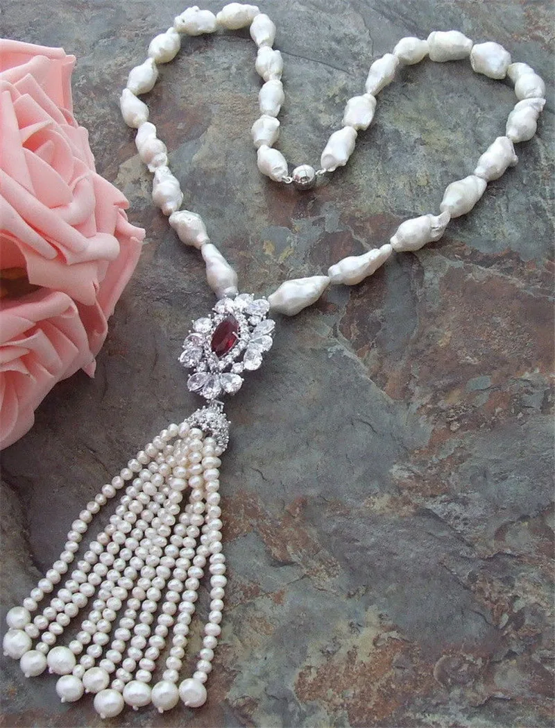 20 мм белый reborn Кеши пресноводного жемчуга жемчужный Цепочки и ожерелья CZ