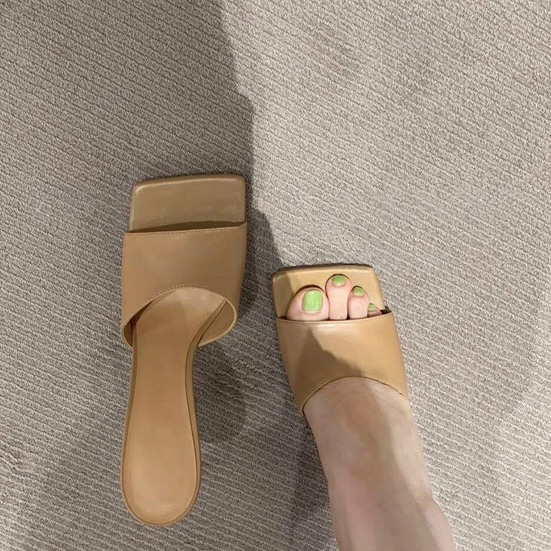 

Geometric Genuine Leather Brand Designer Shoe Square Toe Peep Toe High-heel Roman Fashion Outdoor Sandals Luxury Slippers Women