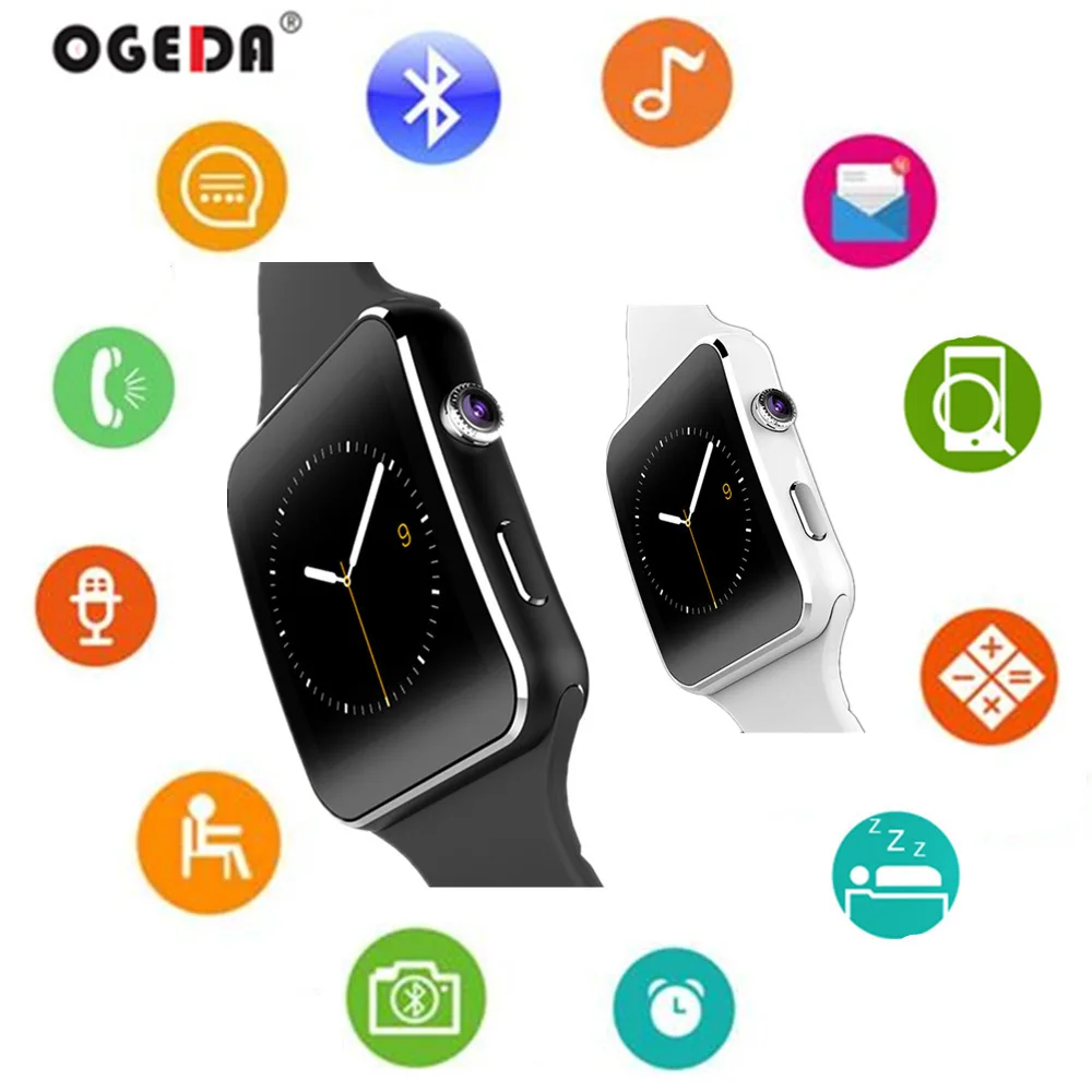 OGEDA Bluetooth Smart Для мужчин часы X6 Спорт Шагомер Smartwatch с Камера Поддержка sim-карта для телефона Android спортивный час