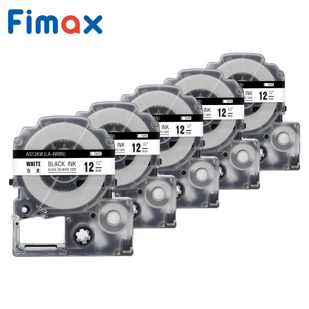 Fimax 5 шт. SS12KW LC-4WBN для Epson Label Maker King Jim label принтеры черный на белом 12 мм лента
