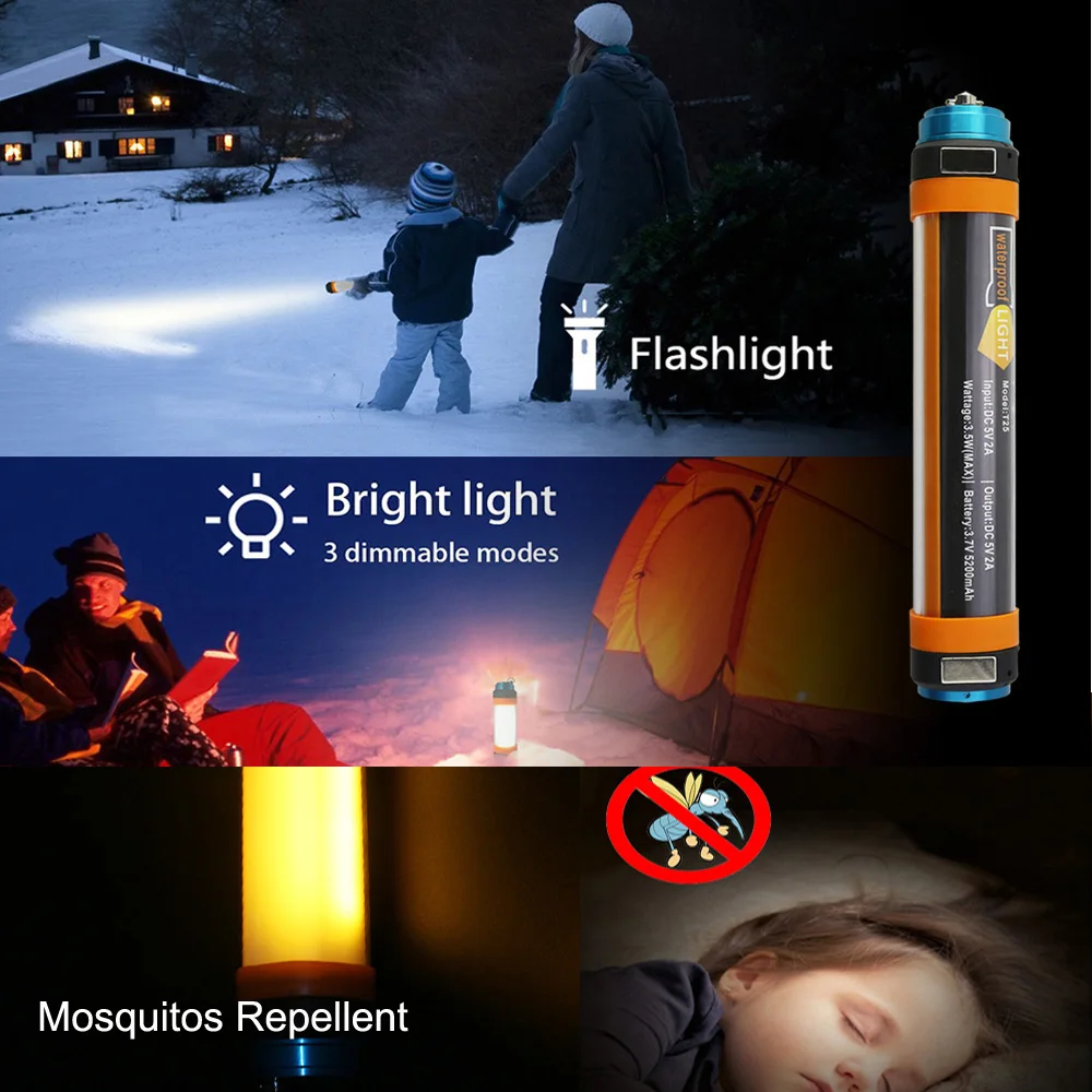 Светодиодный фонарь для кемпинга с магнитом, светильник для палатки, usb зарядка, уличный аварийный светильник, 6 режимов, светильник-вспышка, отпугивающий от комаров, фонарь