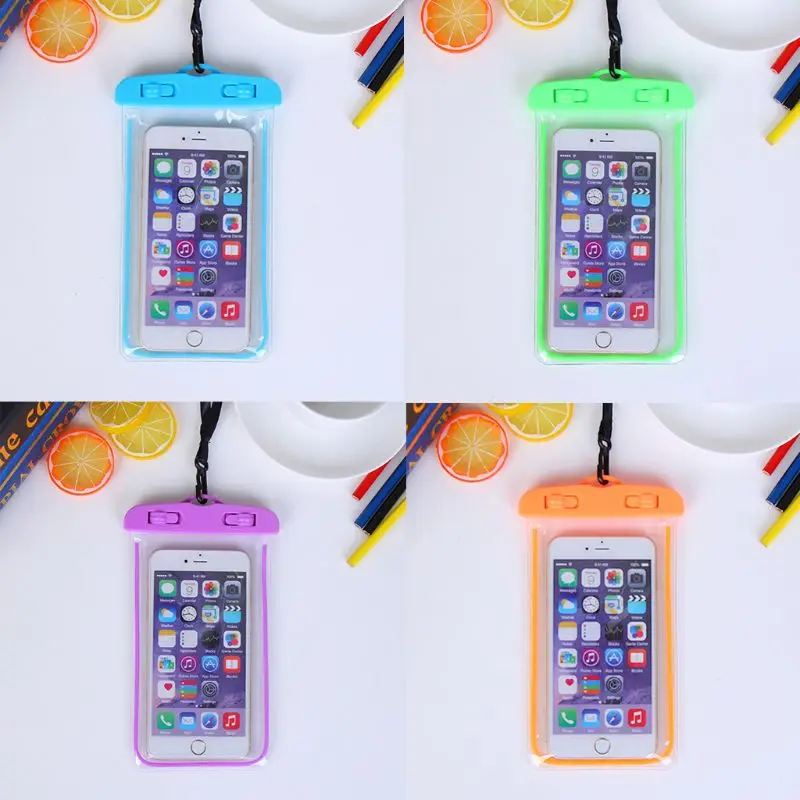 

19x10.5cm Universal Luminous Waterproof Pouch Underwater Transparent Cellphone Dry Bag Portable Phone Case With Neck Strap