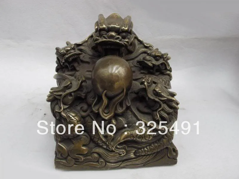 

8 Folk Chinese bronze copper carved lucky nine Dragon play bead fengshui Statue z