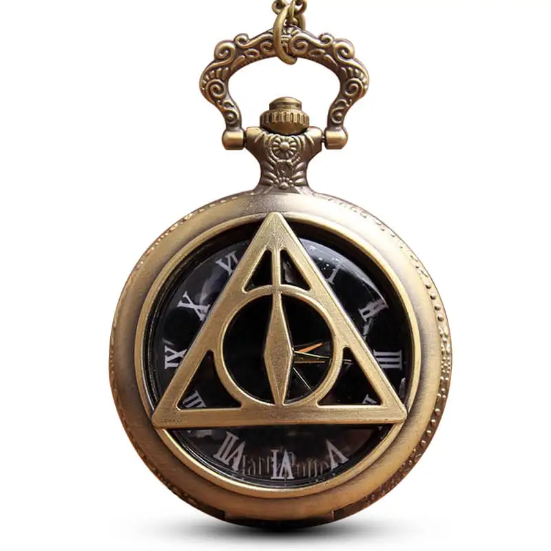 

Sci-fi Deathly Pocket Watch Chains Necklace Vintage Hollow Quartz Pocket Watches Steampunk for Men Fans Gifts