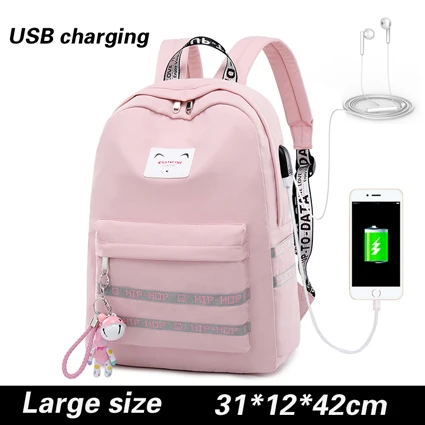 WINNER, водонепроницаемый женский рюкзак с usb зарядкой, Mochila для женщин, школьная сумка, рюкзак для ноутбука, милый рюкзак с подвеской в виде колокольчика - Цвет: USB Large Size