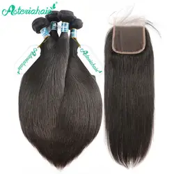 Asteria волосы перуанские прямые волосы пучки с закрытием швейцарские кружева перуанские пучки волос 4 пучка с закрытием шнурка remy Волосы
