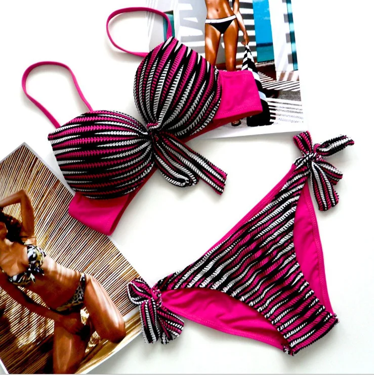 

Large size bikini female swimsuit striped bikini swimwear women Beach wear Summer bathing suit
