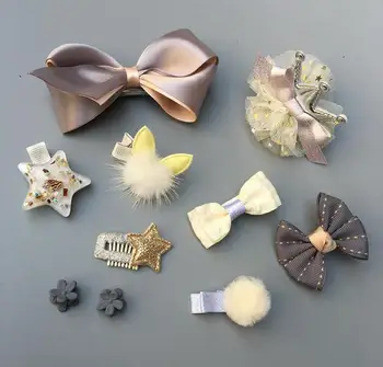 

10PCs/lot Baby Girls Rabbit Ear Star Hair Pins Bear Headwear Girl Hair Accessorie Crown Hair Clip Lace Flower Hairpin