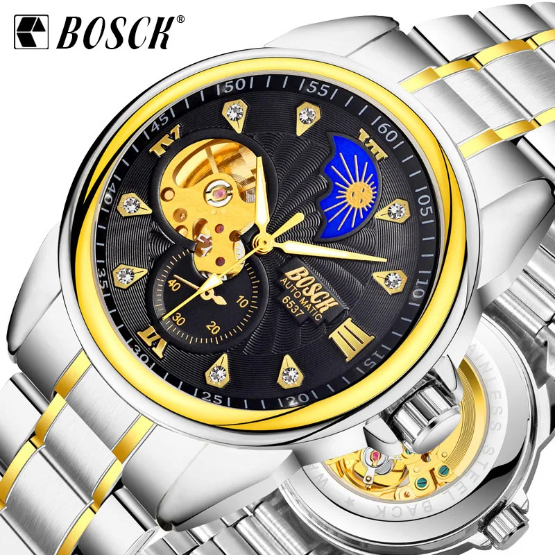 

BOSCK New Top Brand Luxury Watches Men Fashion Automatic Mechanical Watch Male Casual Waterproof Wristwatch Relogio Masculino