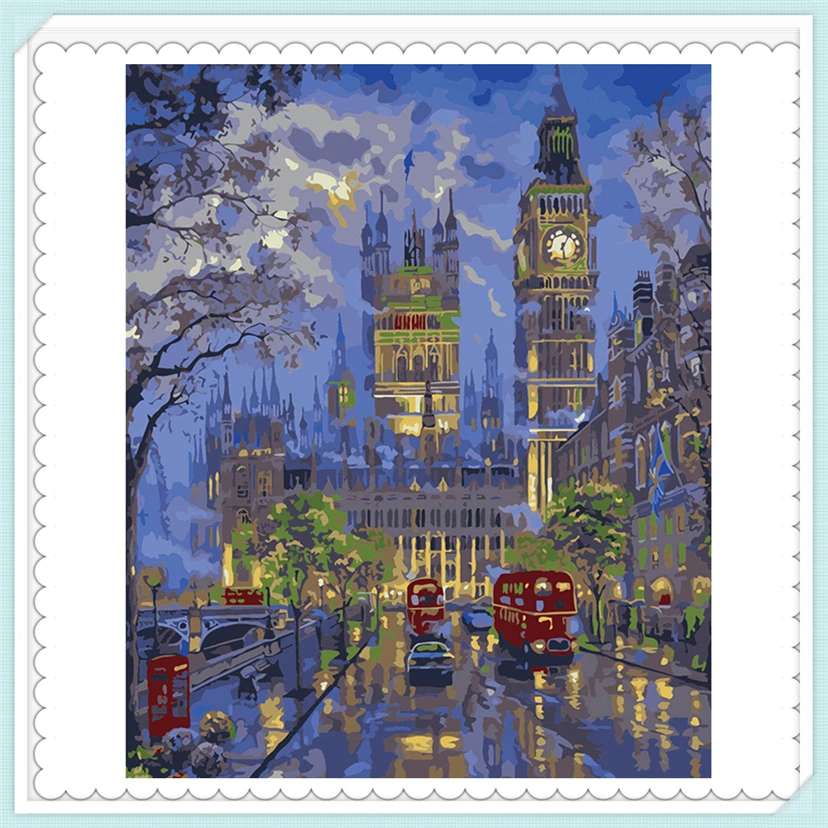 

40x50cm picture,Nightfall view of London,paint on canvas diy digital oil painting by numbers home decoration craft gift YF1557