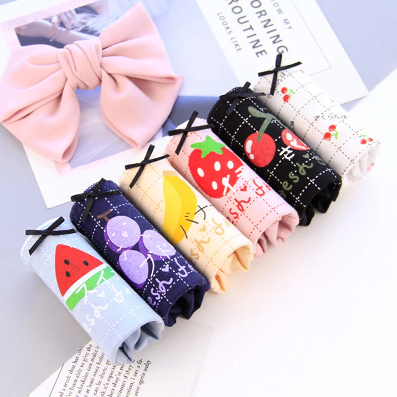 

Women's Panties Cotton Girl Briefs Fruits Print Underwear Female Sexy Lingerie Ladies Print Underpants Women Grid Panty ST0081