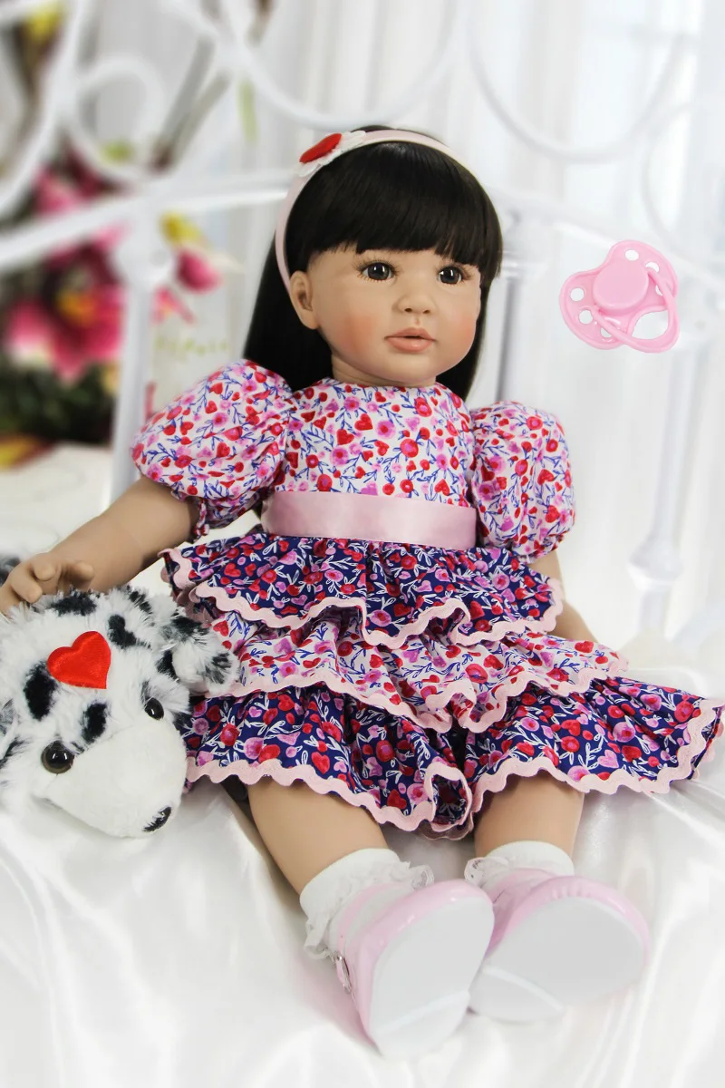 

60cm Silicone Reborn Baby Doll Toys Lifelike 24'' Vinyl Princess Toddler Babies Doll Long Hair Girl Boneca High-end Birthday Gif